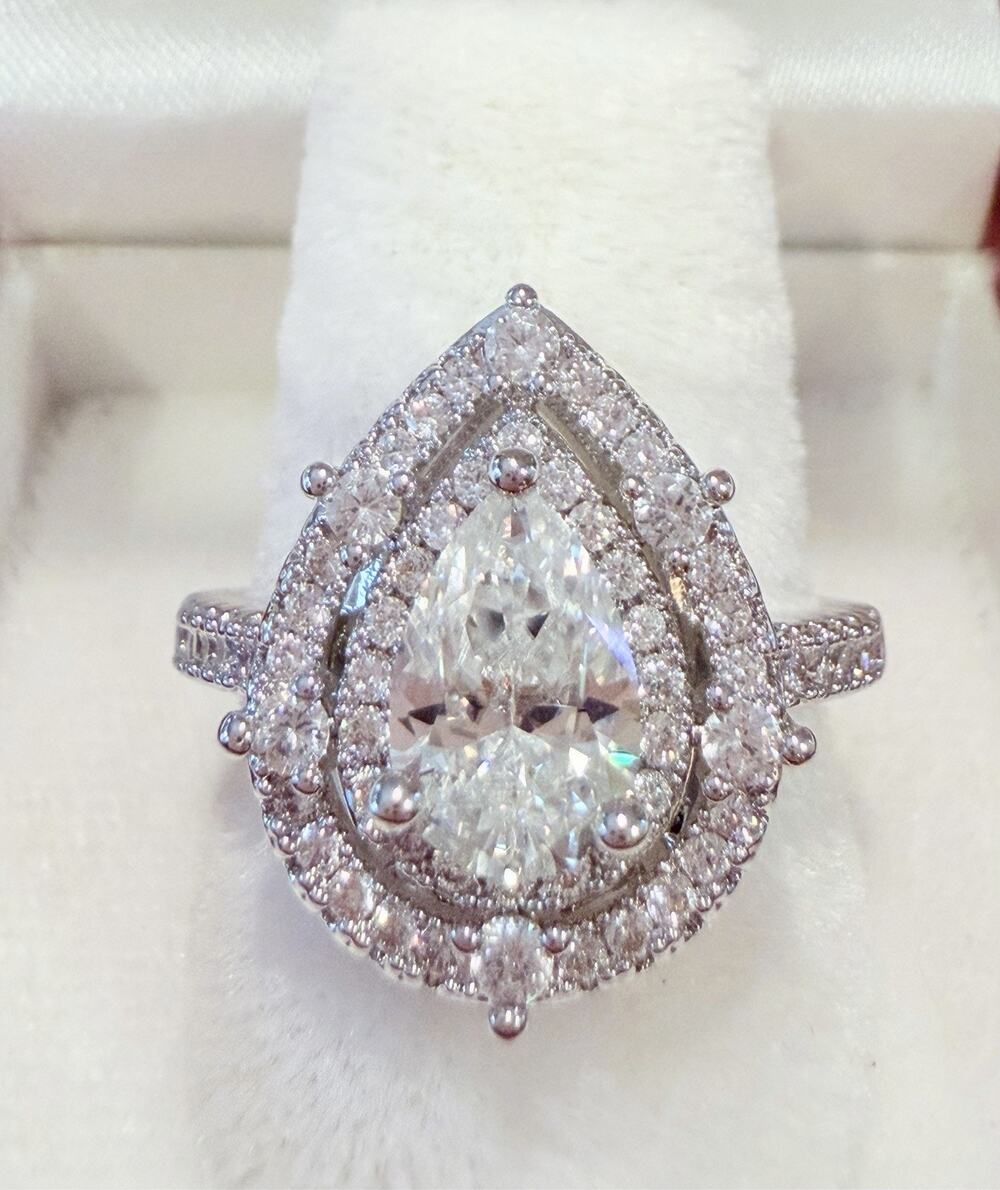 Genuine Moissanite Pear Ring 2 Ct Size 7 GRA Certified S925 VVS1 & D Color